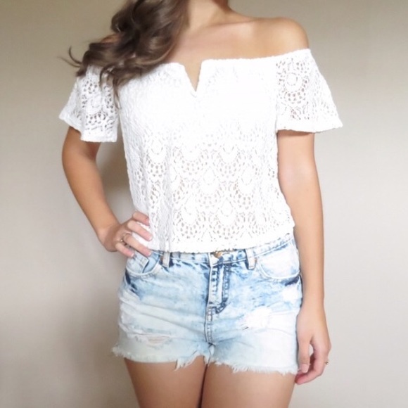 April Spirit Tops - White lace off the shoulder top